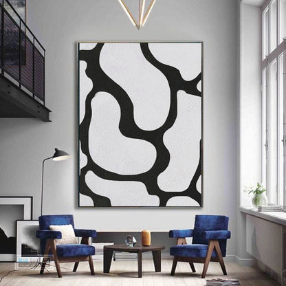 Large Abstract Canvas Wall Art, Original Oil Painting, Black and White Living Room Wall Art Decor no. 45