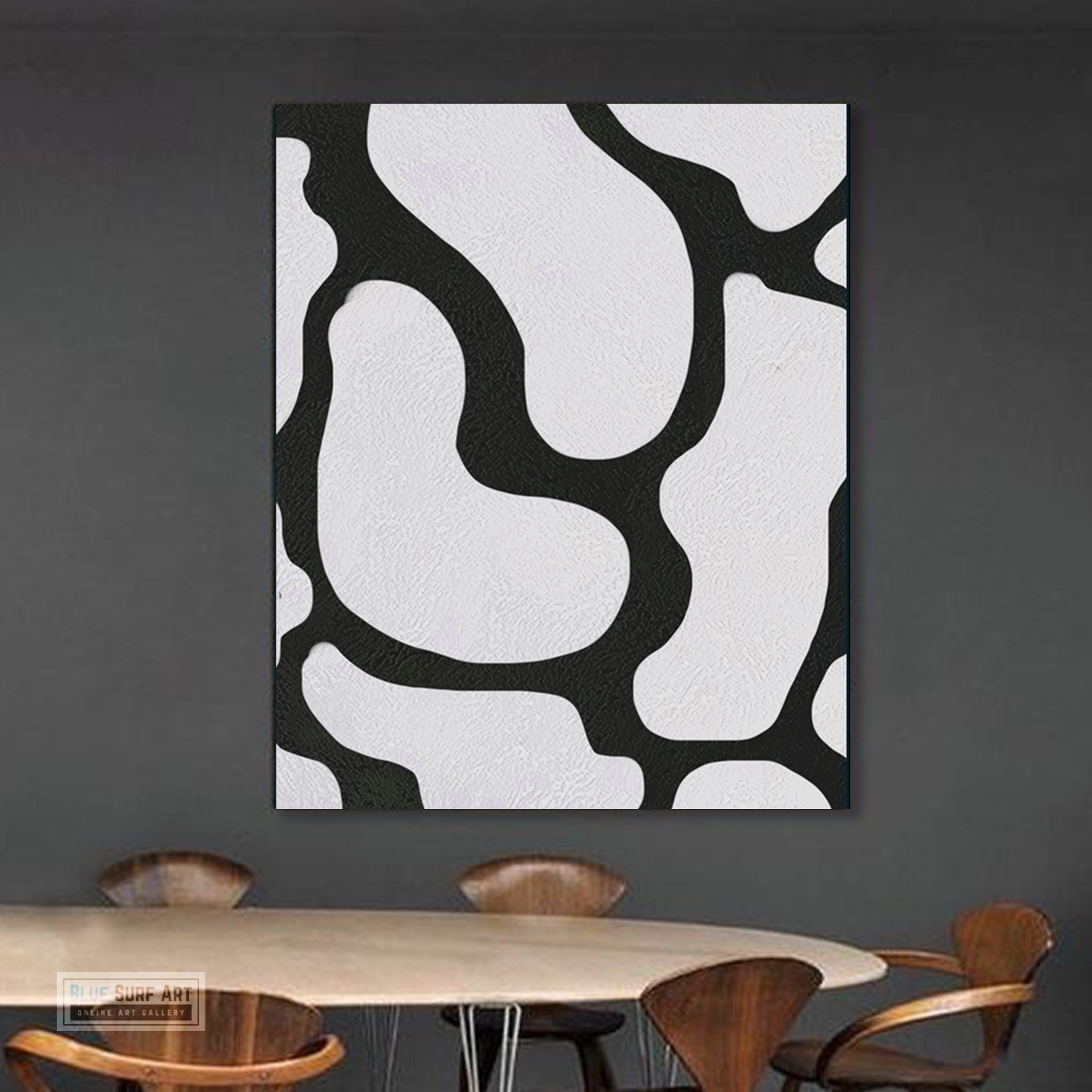 Large Abstract Canvas Wall Art, Original Oil Painting, Black and White Living Room Wall Art Decor no. 45