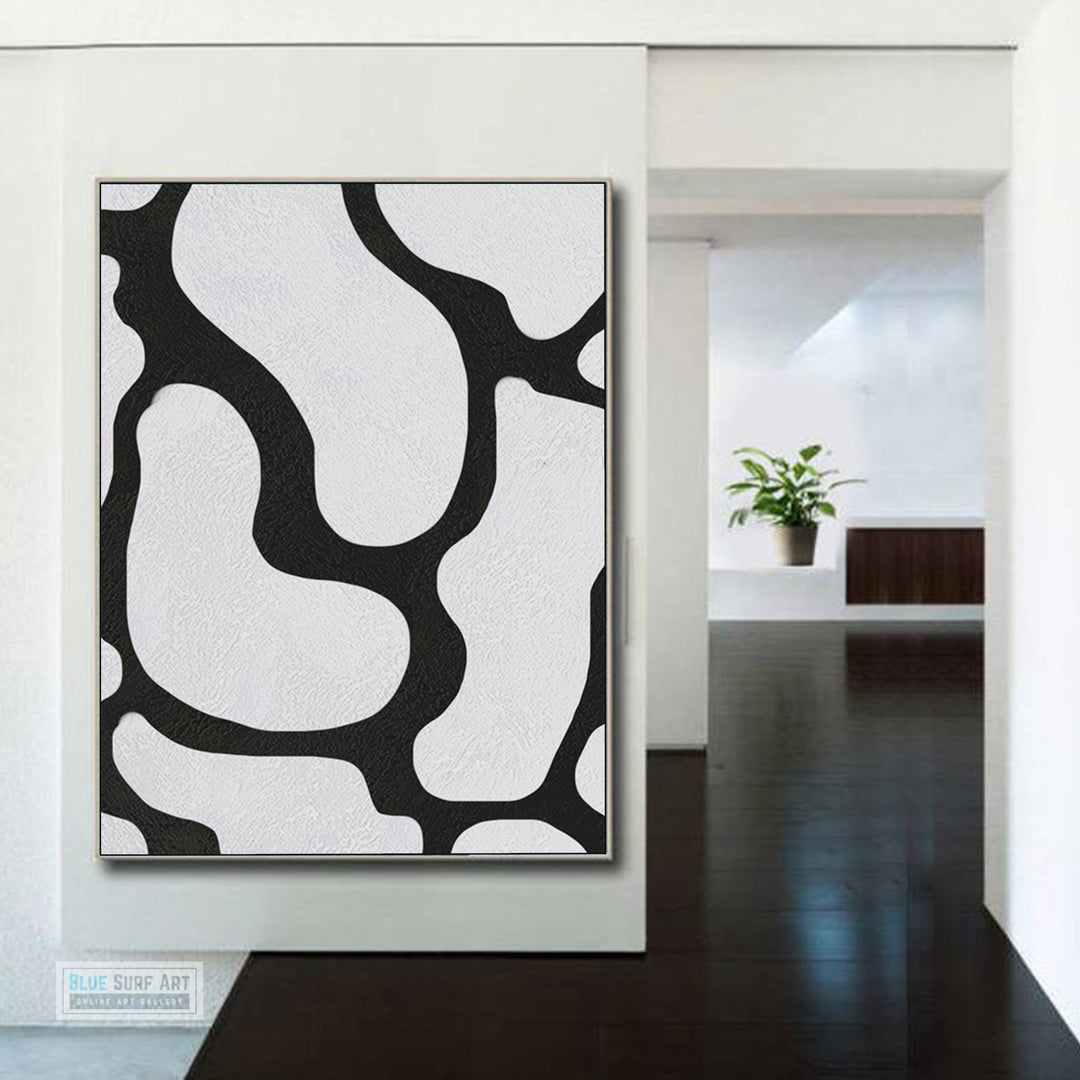 Large Abstract Canvas Wall Art, Original Oil Painting, Black and White Living Room Wall Art Decor no. 45