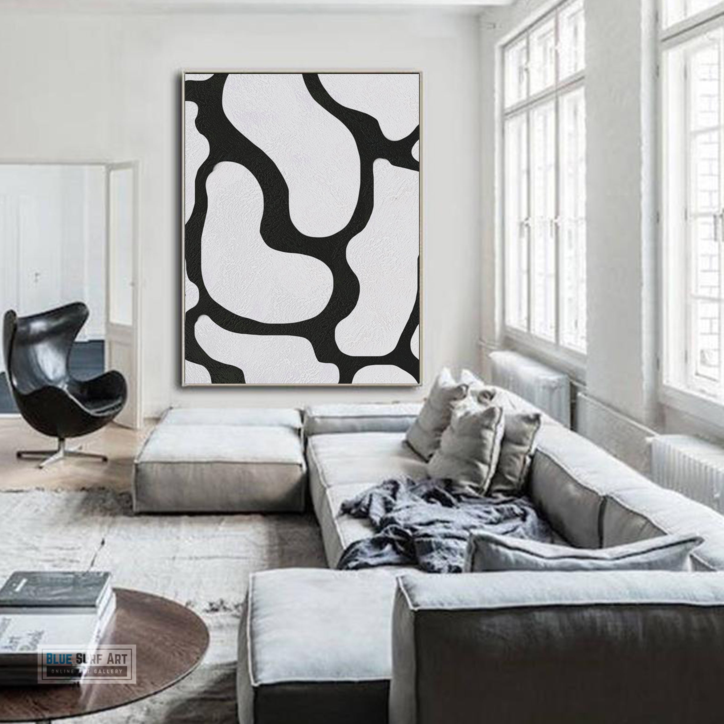 Large Abstract Canvas Wall Art, Original Oil Painting, Black and White Living Room Wall Art Decor no. 45