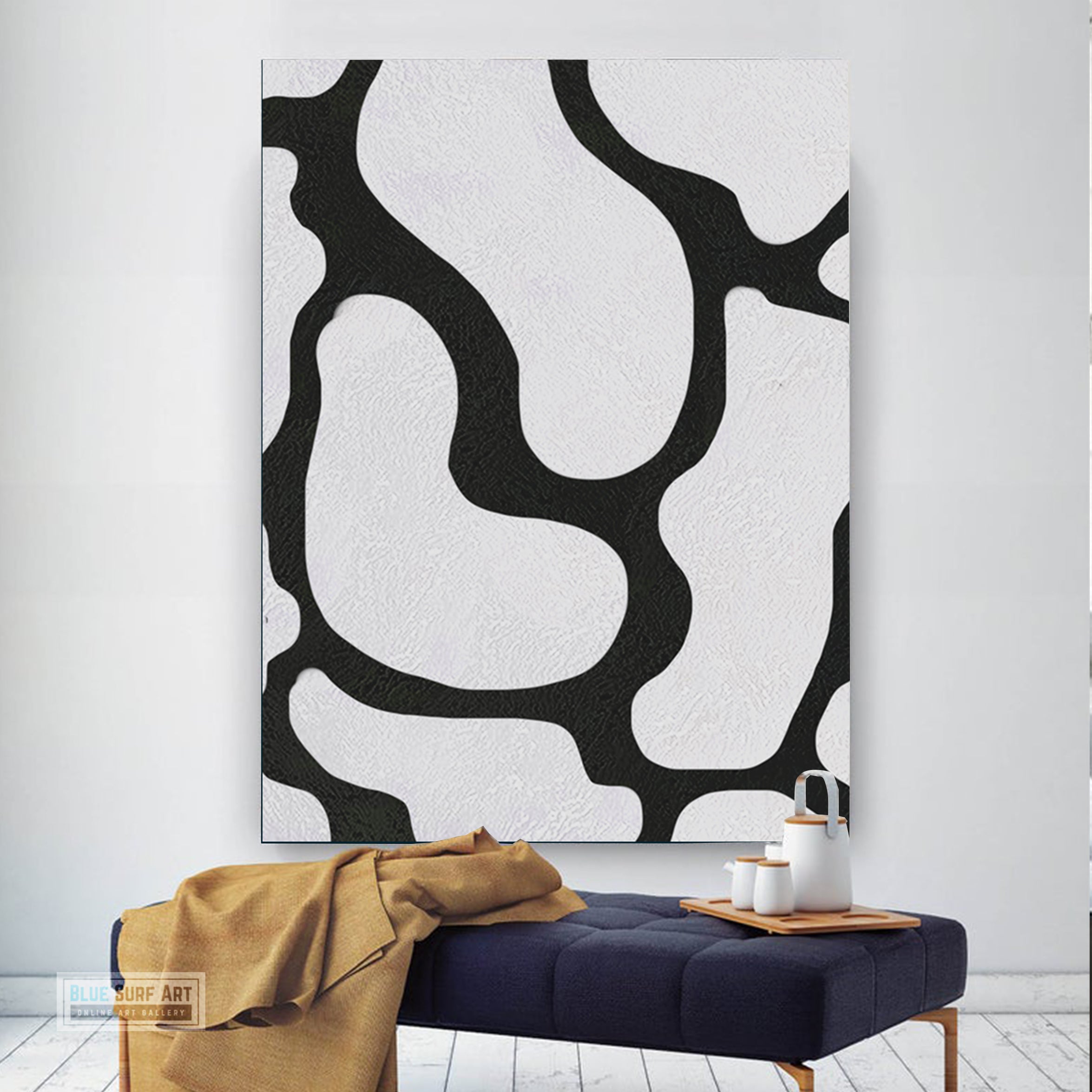 Large Abstract Canvas Wall Art, Original Oil Painting, Black and White Living Room Wall Art Decor no. 45