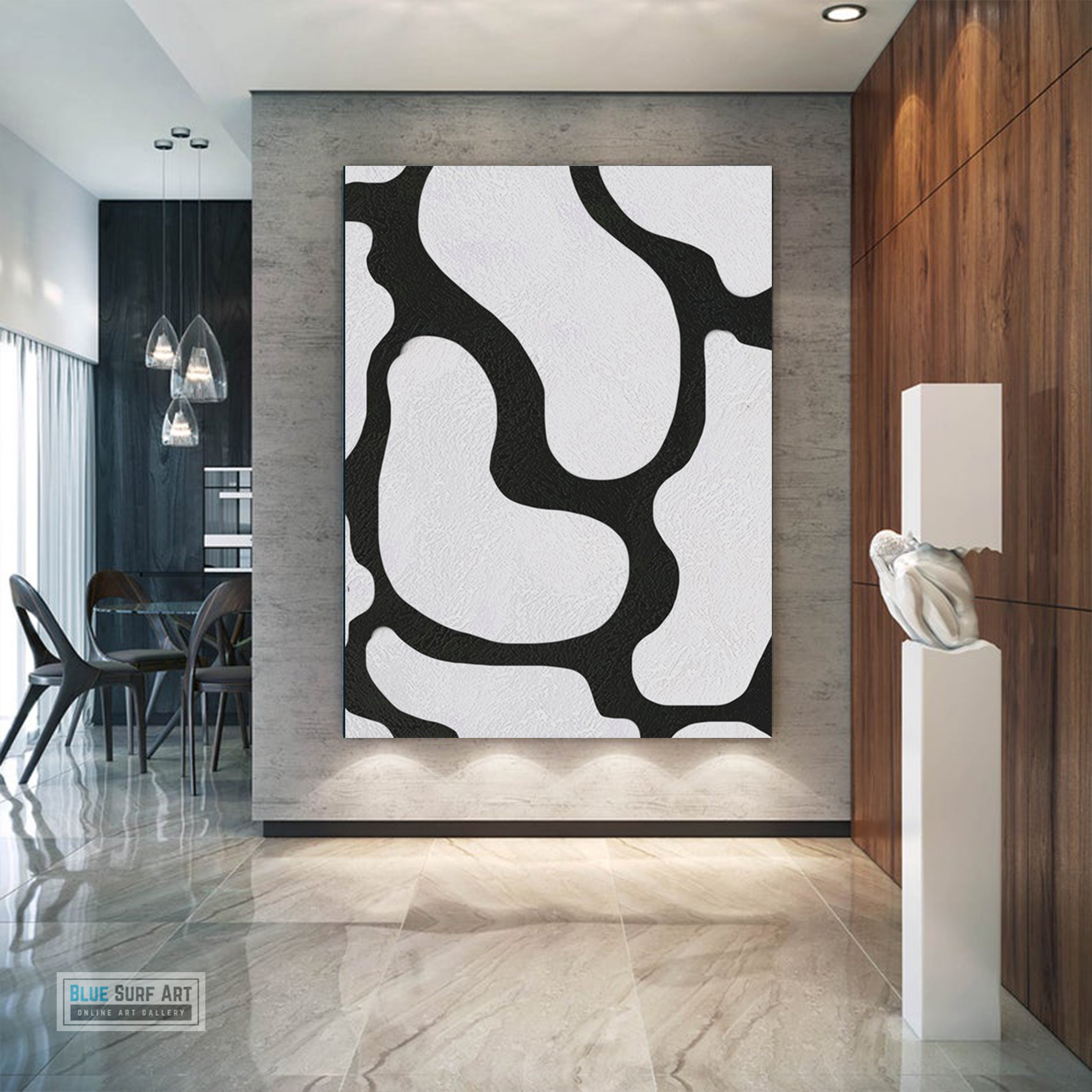 Large Abstract Canvas Wall Art, Original Oil Painting, Black and White Living Room Wall Art Decor no. 45
