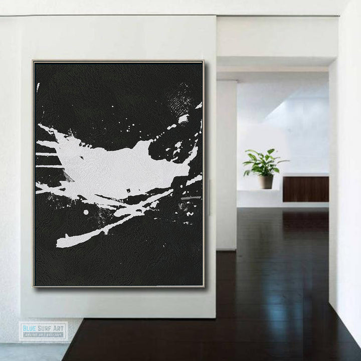 Oversized Abstract Canvas Wall Art, Original Oil Painting, Splash Black and White Living Room Wall Art Decor no. 46