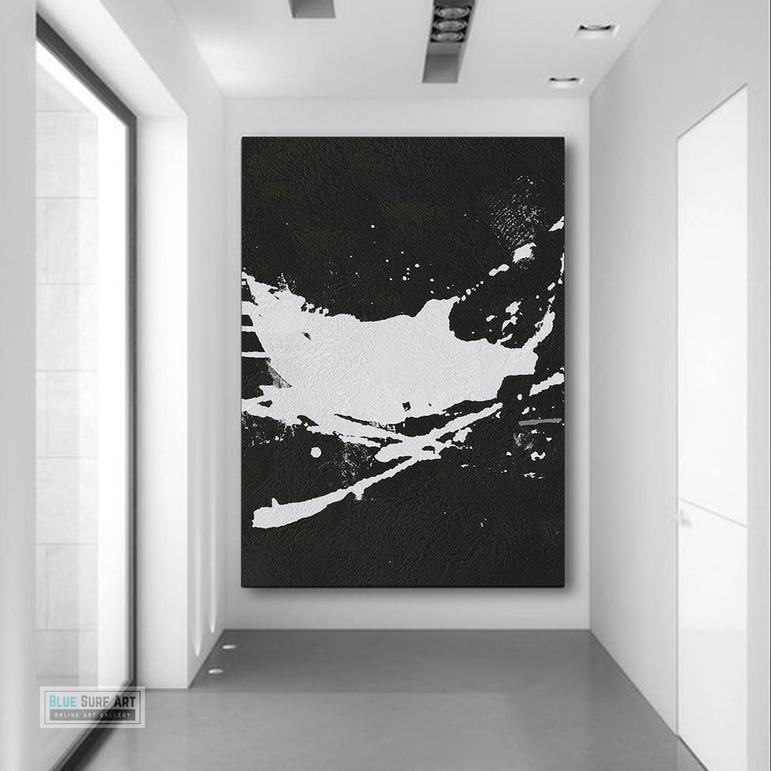 Oversized Abstract Canvas Wall Art, Original Oil Painting, Splash Black and White Living Room Wall Art Decor no. 46
