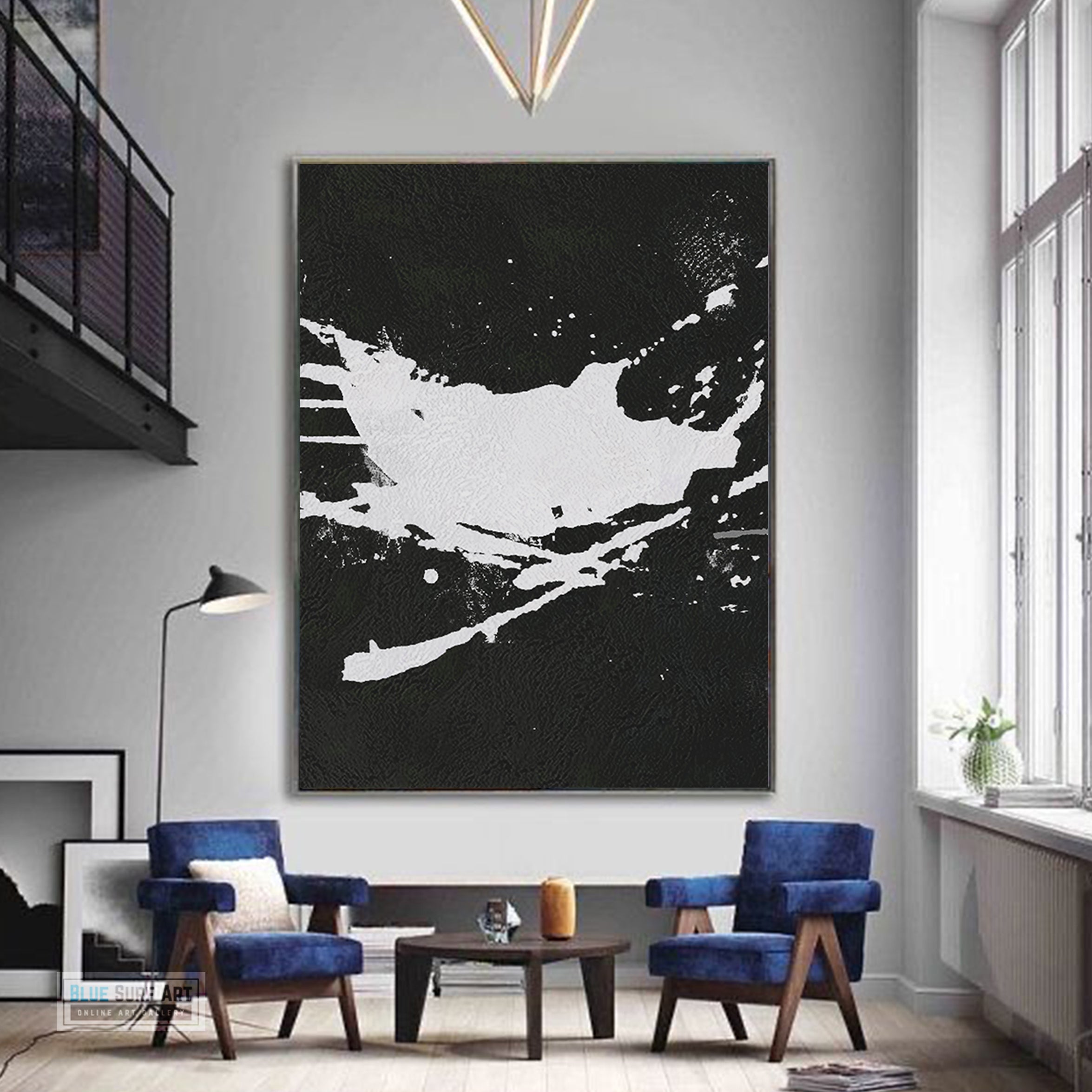 Oversized Abstract Canvas Wall Art, Original Oil Painting, Splash Black and White Living Room Wall Art Decor no. 46