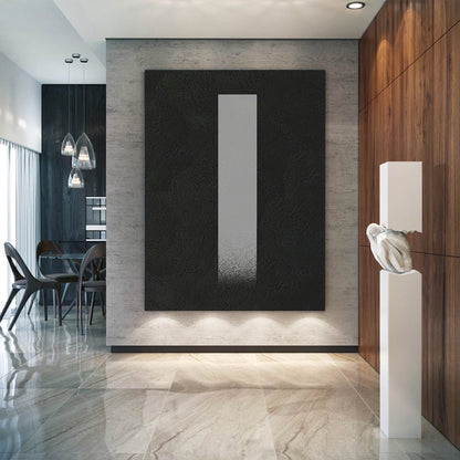 Oversized Abstract Canvas Wall Art, Original Oil Painting, Minimalist Black and White Living Room Wall Art Decor no. 47