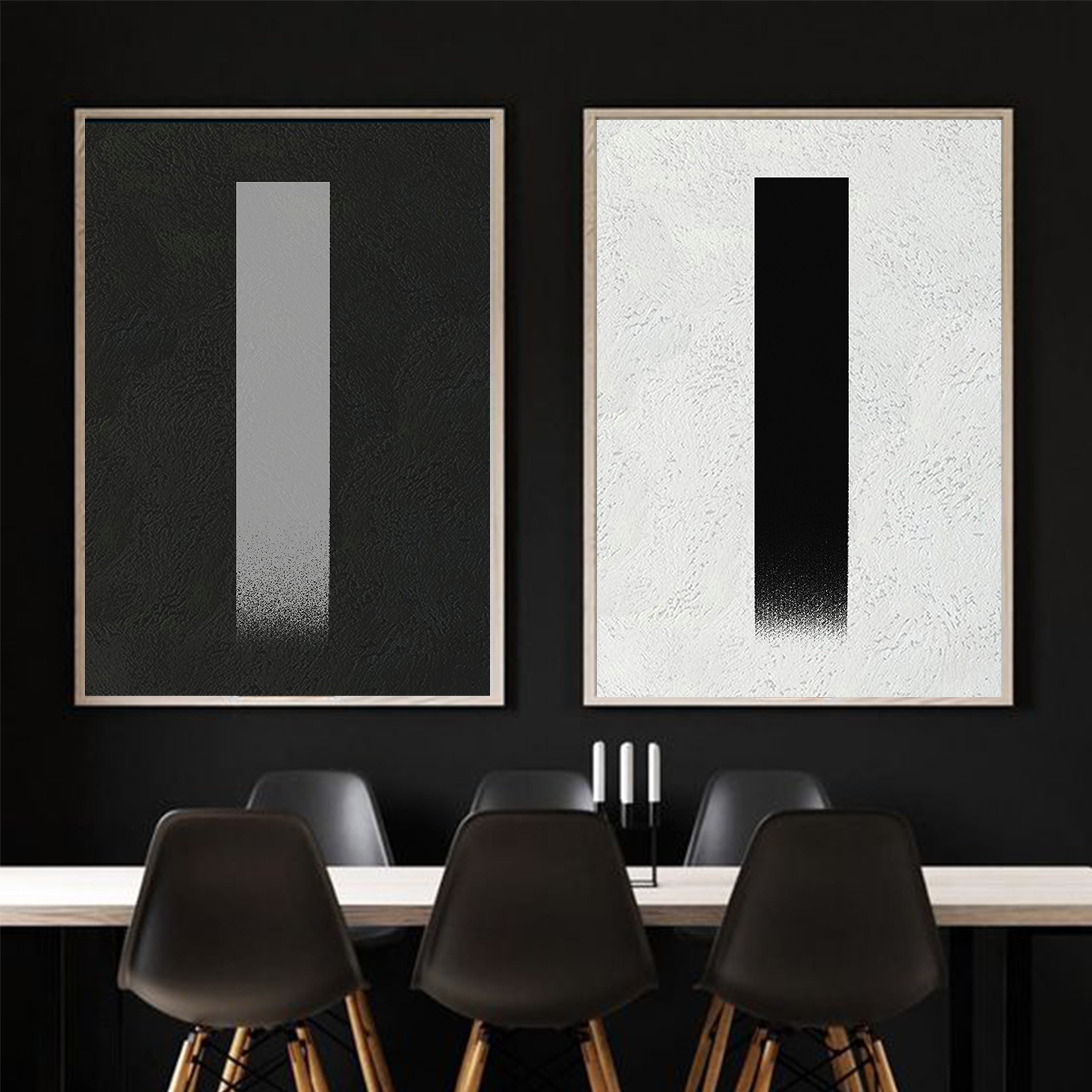 Black & white selling duo textured abstract minimalist wall decor painting set