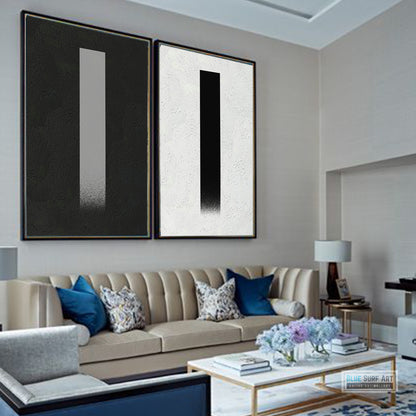 Large Duo Abstract Canvas Art, Original Oil Painting, Black & White Wall Art, Contemporary Modern Art Decor, Living Room Wall Decor