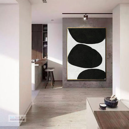Oversized Abstract Canvas Wall Art, Original Oil Painting, Minimalist Black and White Living Room Wall Art Decor no. 49