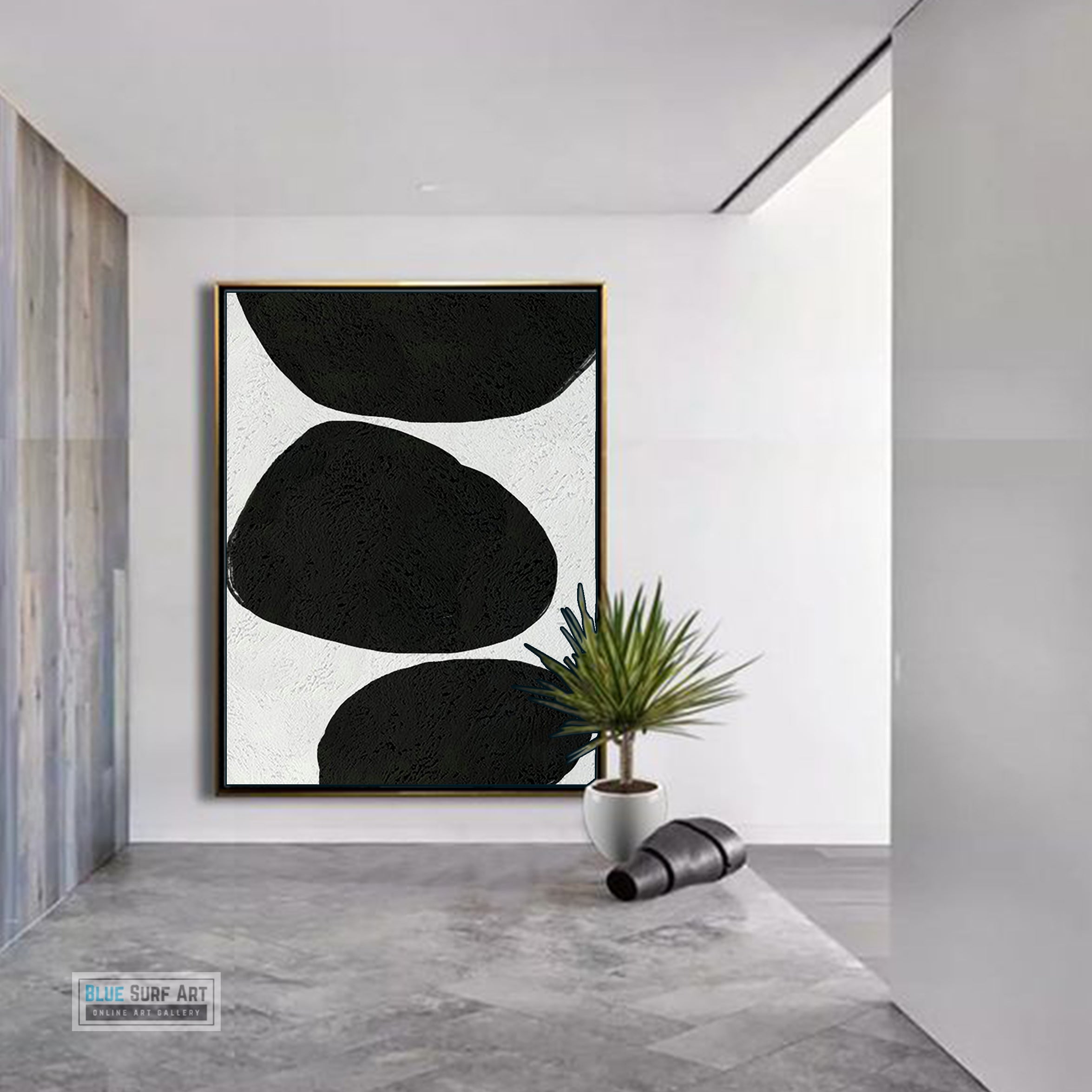Oversized Abstract Canvas Wall Art, Original Oil Painting, Minimalist Black and White Living Room Wall Art Decor no. 49