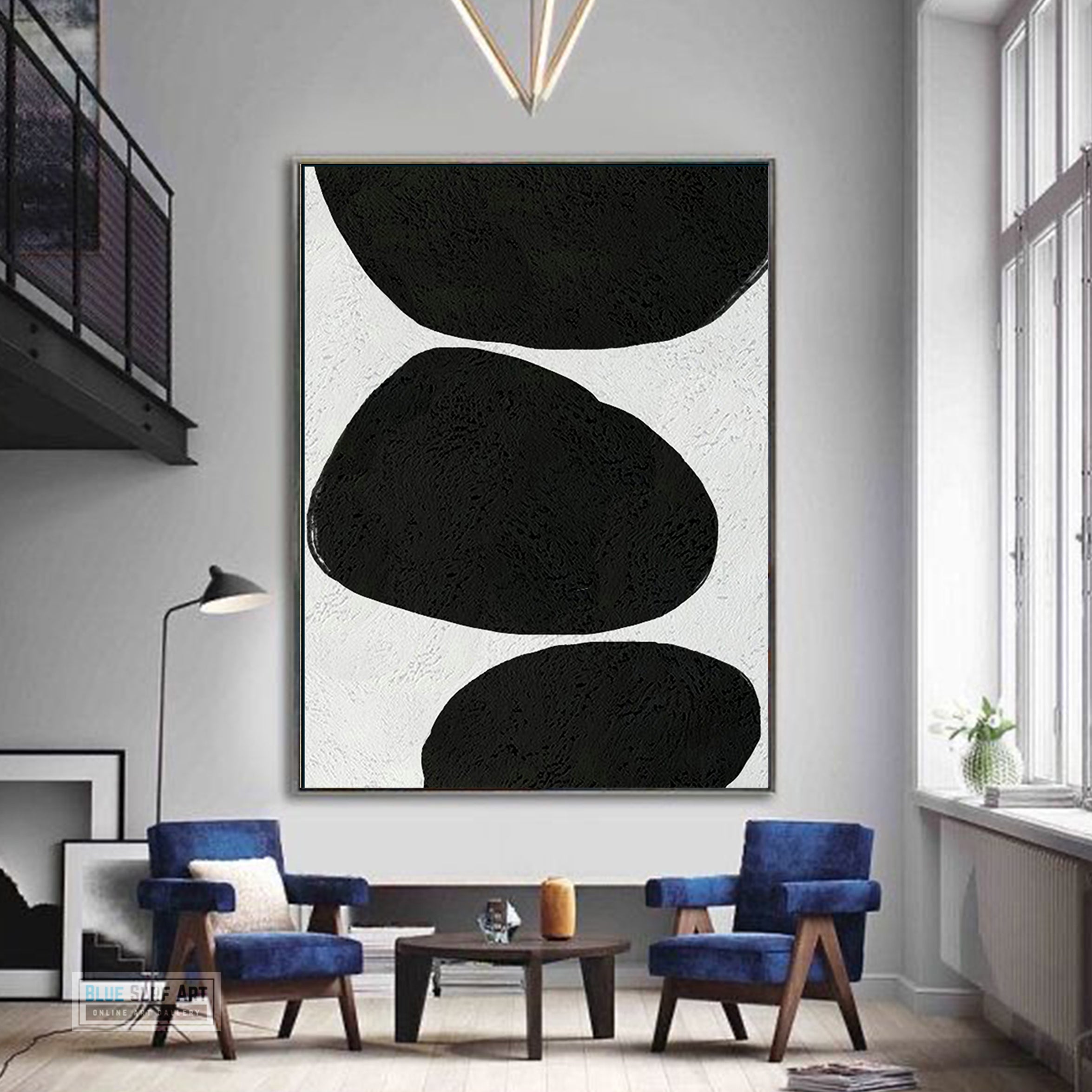 Oversized Abstract Canvas Wall Art, Original Oil Painting, Minimalist Black and White Living Room Wall Art Decor no. 49