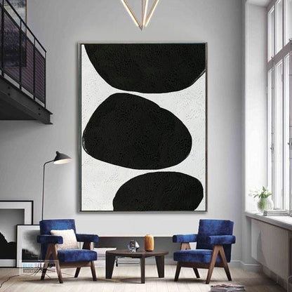 Oversized Abstract Canvas Wall Art, Original Oil Painting, Minimalist Black and White Living Room Wall Art Decor no. 49