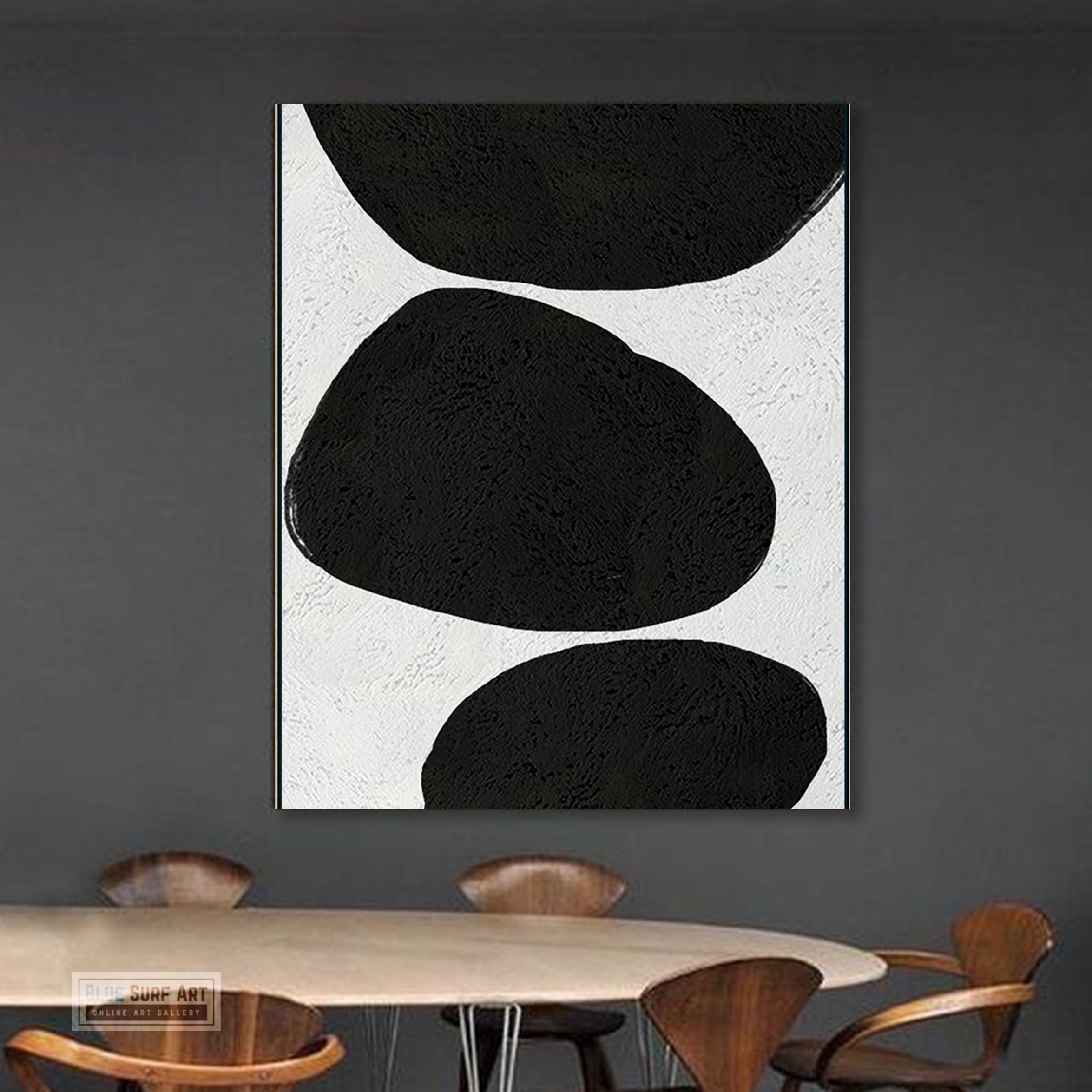 Oversized Abstract Canvas Wall Art, Original Oil Painting, Minimalist Black and White Living Room Wall Art Decor no. 49