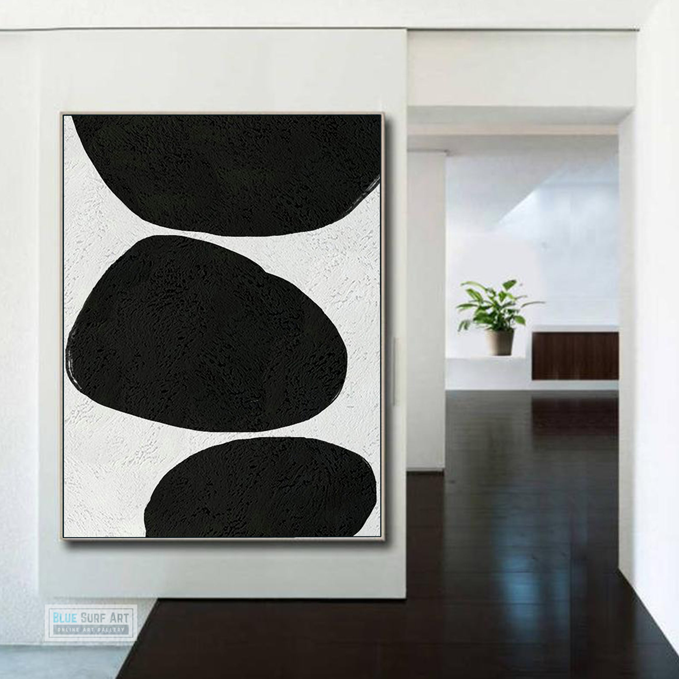 Oversized Abstract Canvas Wall Art, Original Oil Painting, Minimalist Black and White Living Room Wall Art Decor no. 49