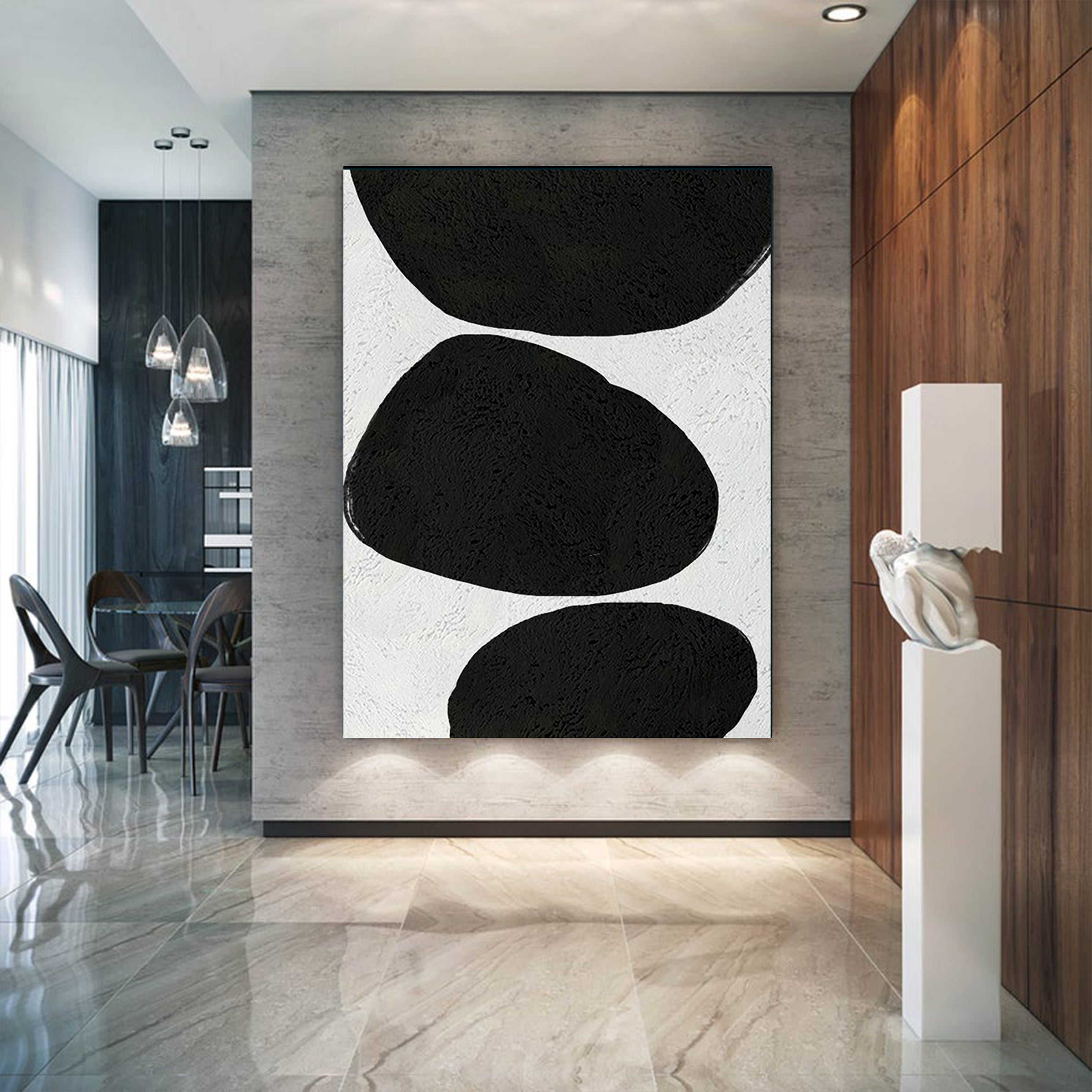 Oversized Abstract Canvas Wall Art, Original Oil Painting, Minimalist Black and White Living Room Wall Art Decor no. 49