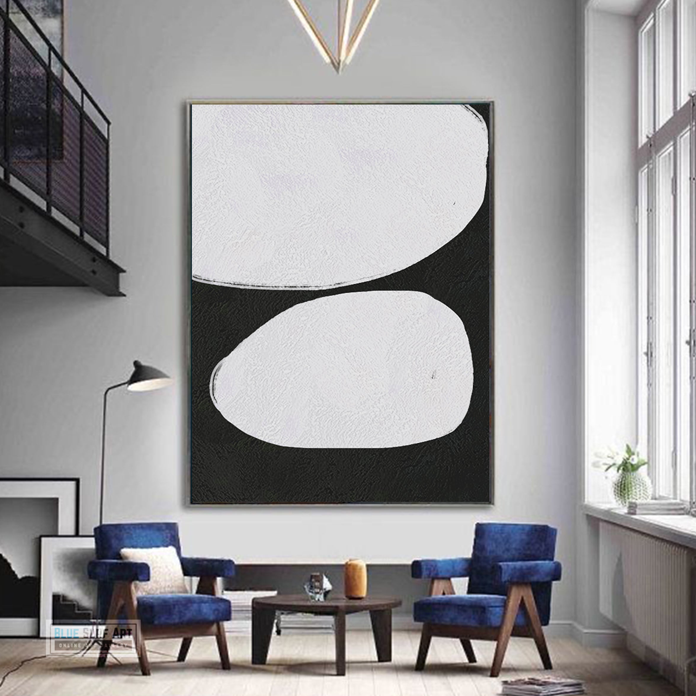 Large Abstract Canvas Wall Art, Original Oil Painting, Minimalist Modern Black and White Living Room Wall Art Decor no. 51