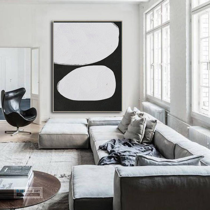 Large Abstract Canvas Wall Art, Original Oil Painting, Minimalist Modern Black and White Living Room Wall Art Decor no. 51