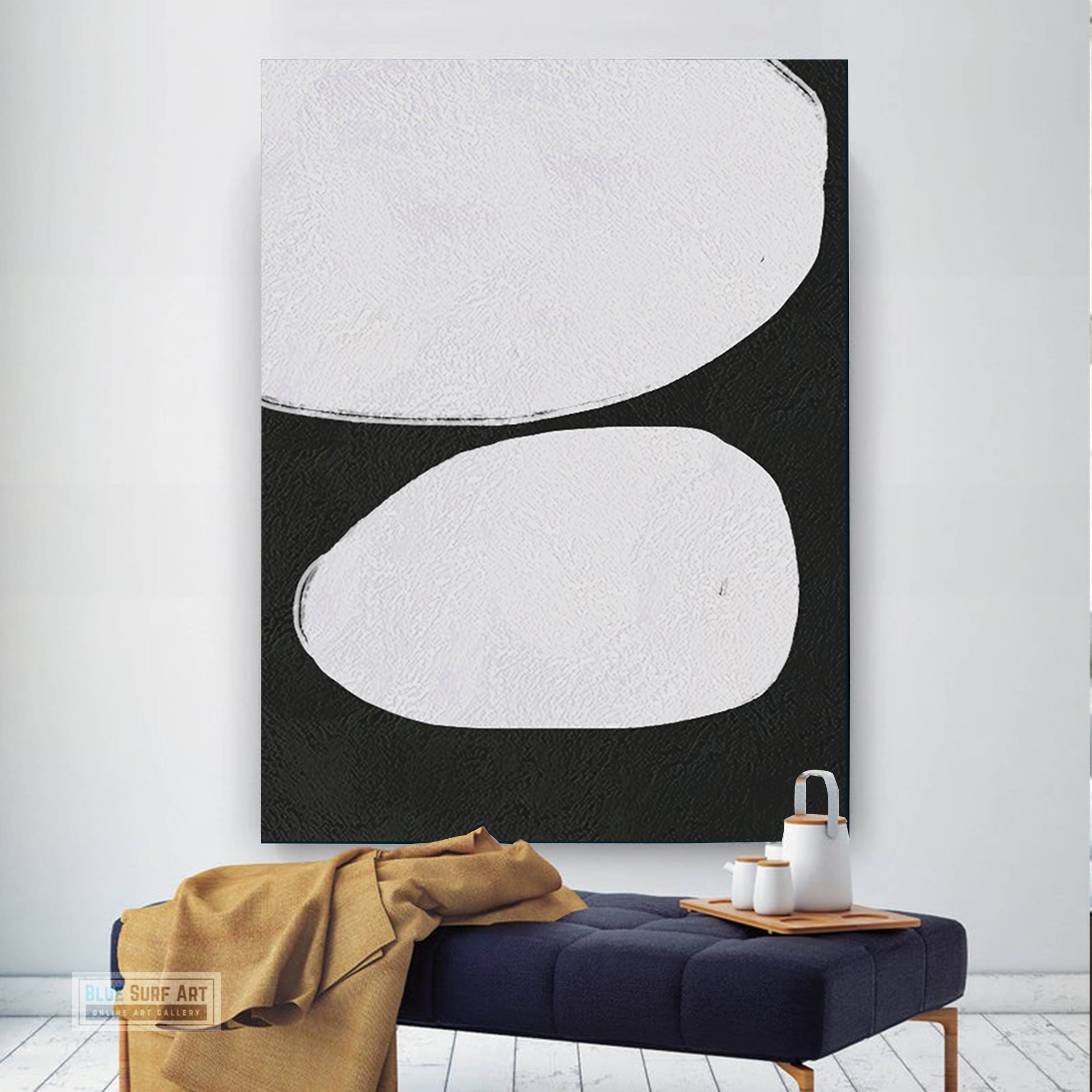 Large Abstract Canvas Wall Art, Original Oil Painting, Minimalist Modern Black and White Living Room Wall Art Decor no. 51