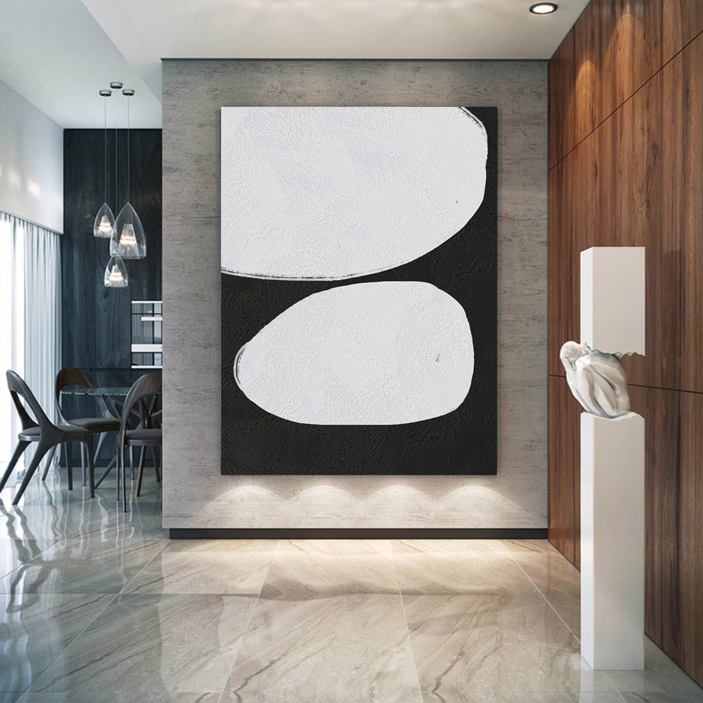 Large Abstract Canvas Wall Art, Original Oil Painting, Minimalist Modern Black and White Living Room Wall Art Decor no. 51