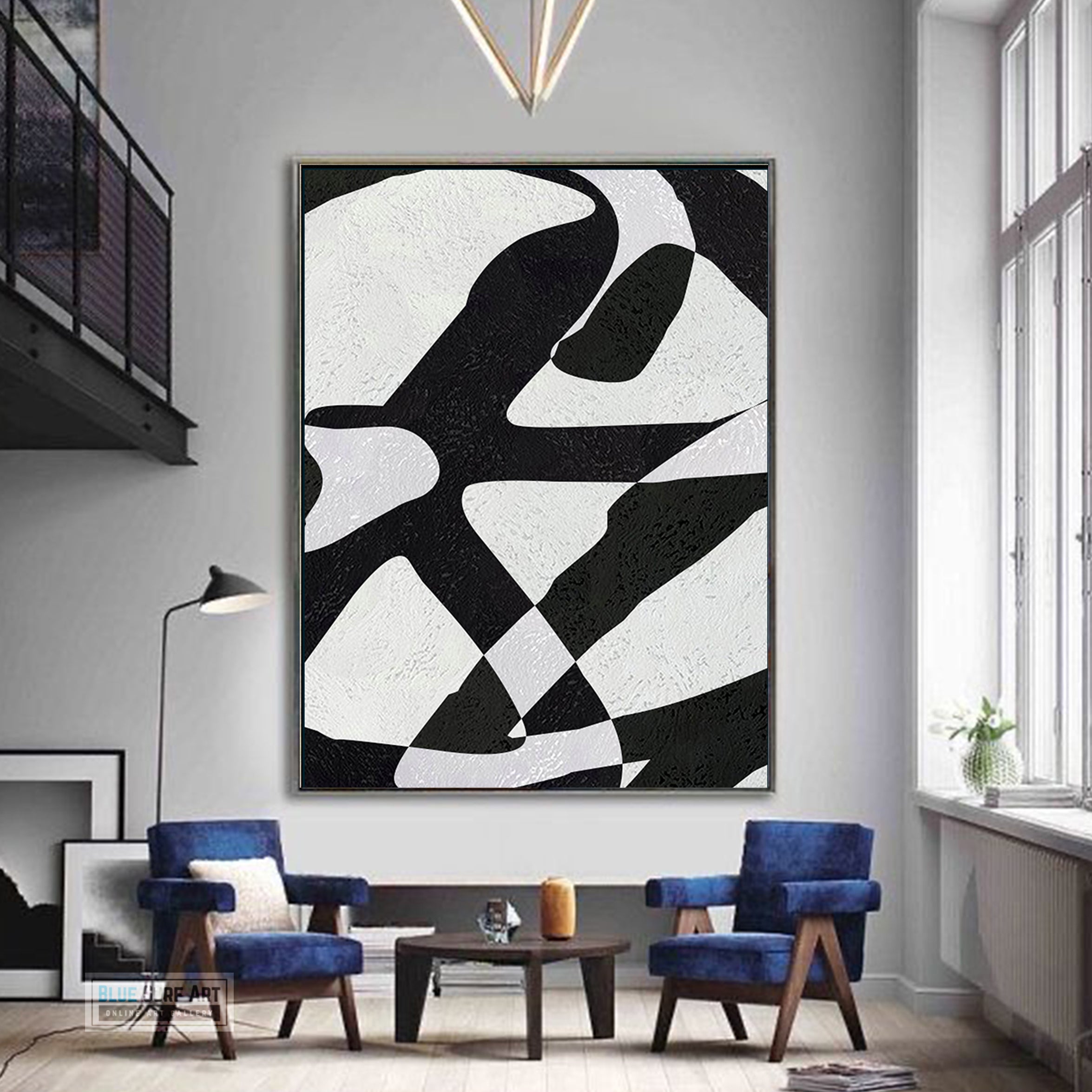 Modern Abstract Canvas Wall Art, Original Oil Painting, Modern Illusion Black and White Living Room Wall Art Decor no. 57