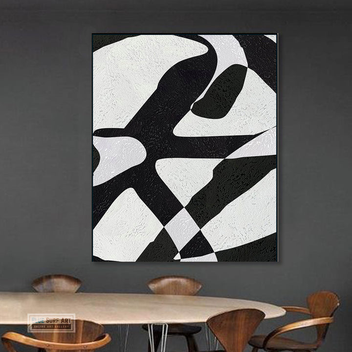 Modern Abstract Canvas Wall Art, Original Oil Painting, Modern Illusion Black and White Living Room Wall Art Decor no. 57