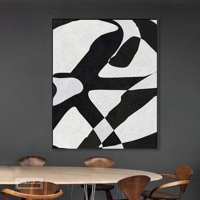 Modern Abstract Canvas Wall Art, Original Oil Painting, Modern Illusion Black and White Living Room Wall Art Decor no. 57