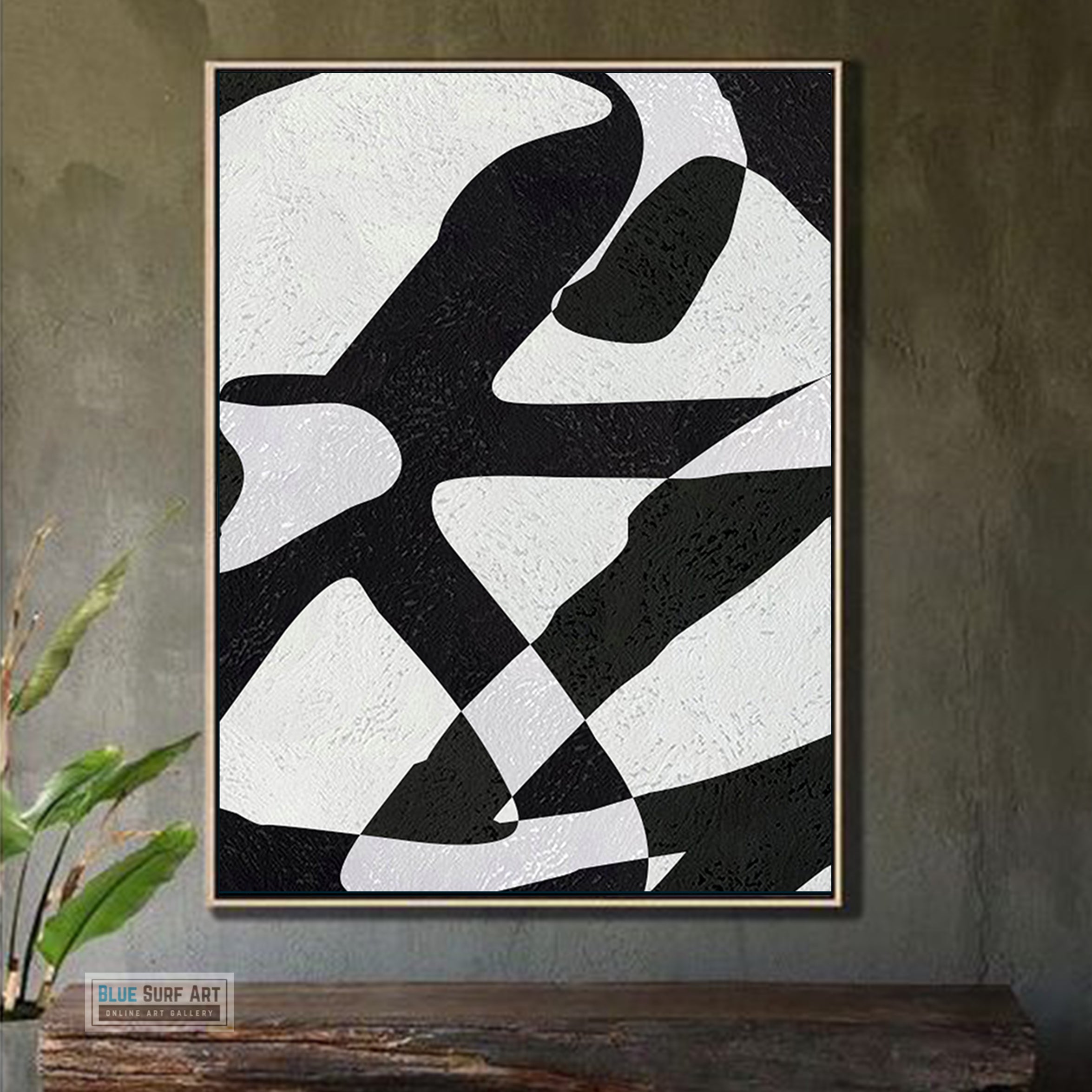 Modern Abstract Canvas Wall Art, Original Oil Painting, Modern Illusion Black and White Living Room Wall Art Decor no. 57