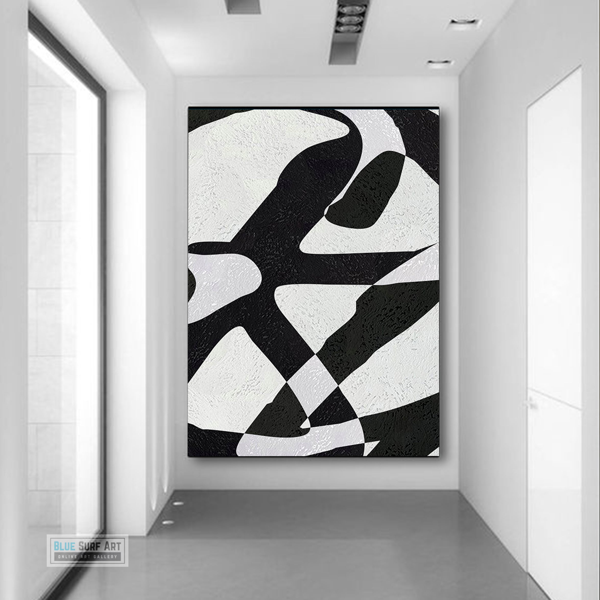 Modern Abstract Canvas Wall Art, Original Oil Painting, Modern Illusion Black and White Living Room Wall Art Decor no. 57