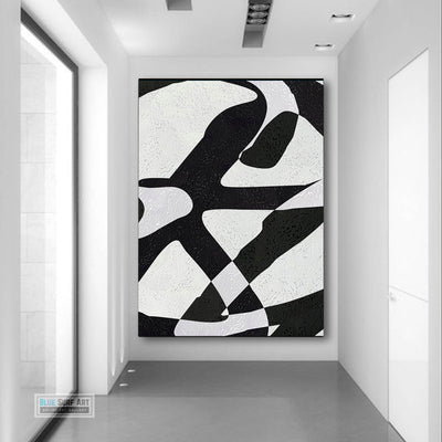 Modern Abstract Canvas Wall Art, Original Oil Painting, Modern Illusion Black and White Living Room Wall Art Decor no. 57
