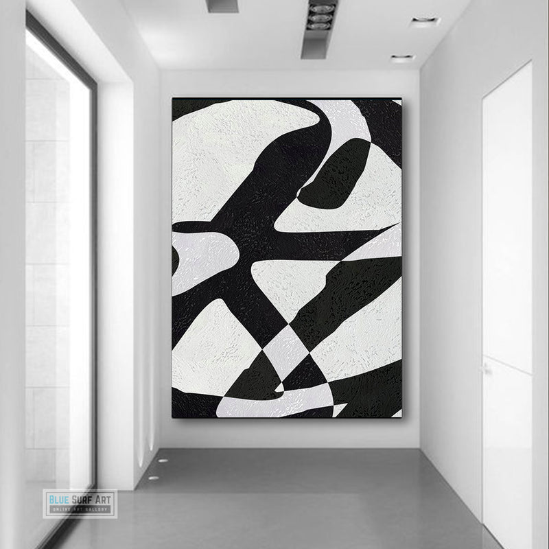 Modern Abstract Canvas Wall Art, Original Oil Painting, Modern Illusion Black and White Living Room Wall Art Decor no. 57