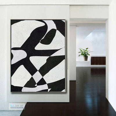 Modern Abstract Canvas Wall Art, Original Oil Painting, Modern Illusion Black and White Living Room Wall Art Decor no. 57