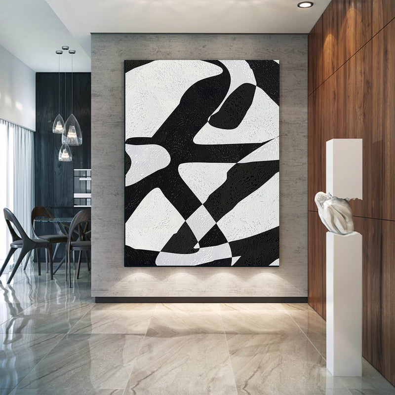 Modern Abstract Canvas Wall Art, Original Oil Painting, Modern Illusion Black and White Living Room Wall Art Decor no. 57