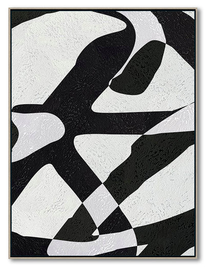Modern Abstract Canvas Wall Art, Original Oil Painting, Modern Illusion Black and White Living Room Wall Art Decor no. 57
