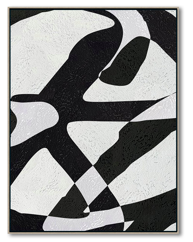Modern Abstract Canvas Wall Art, Original Oil Painting, Modern Illusion Black and White Living Room Wall Art Decor no. 57