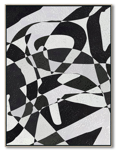 Modern Illusion Abstract Canvas Wall Art, Original Oil Painting, Black and White Living Room Wall Art Decor no. 59
