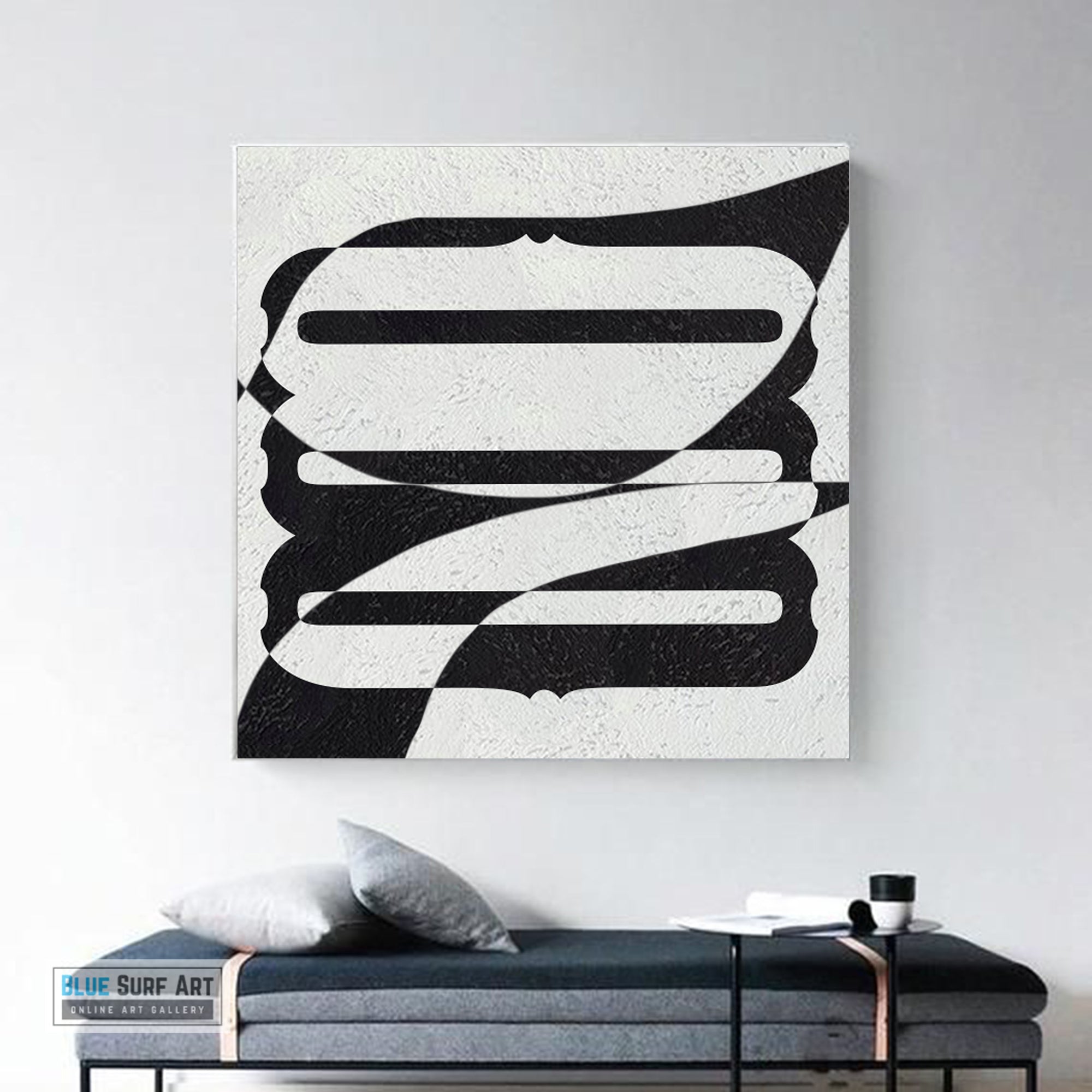 Large Abstract Painting, Oversized Black and White Wall Art Painting no. 082