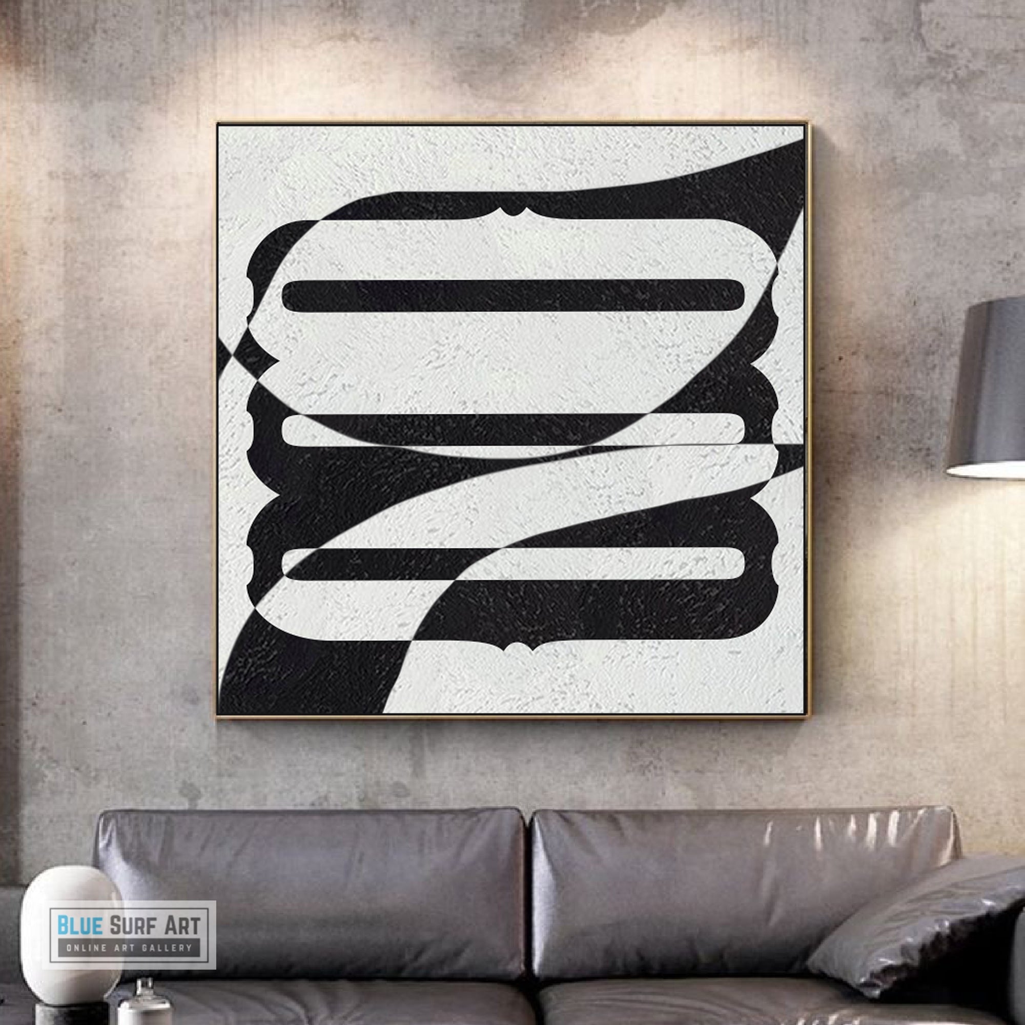 Large Abstract Painting, Oversized Black and White Wall Art Painting no. 082
