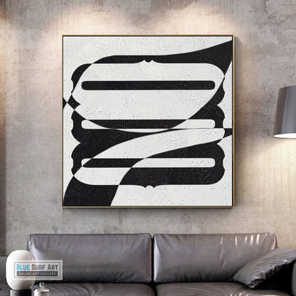 Large Abstract Painting, Oversized Black and White Wall Art Painting no. 082