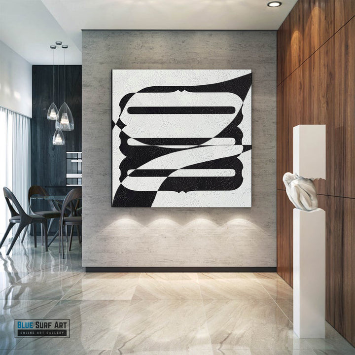 Large Abstract Painting, Oversized Black and White Wall Art Painting no. 082