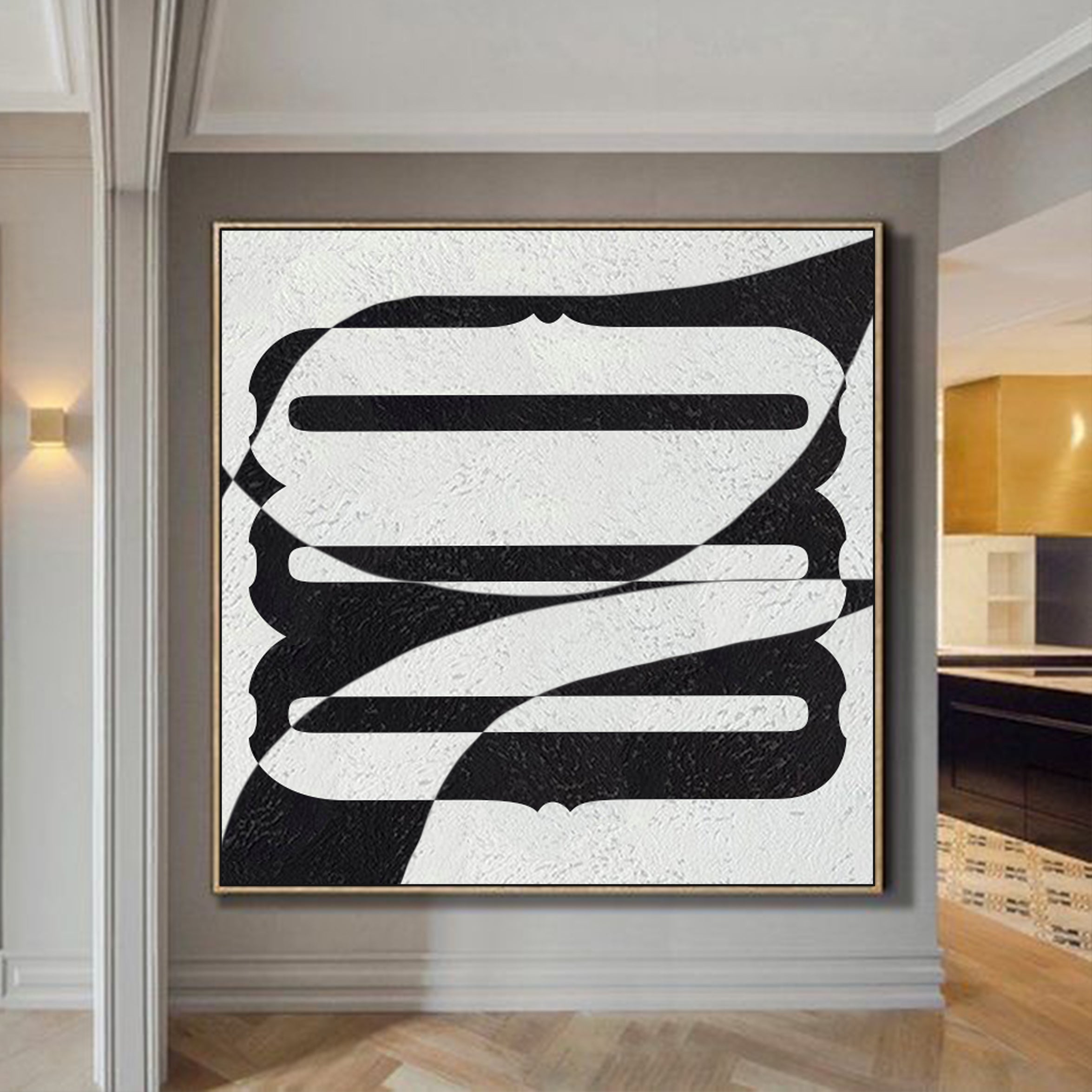 Large Abstract Painting, Oversized Black and White Wall Art Painting no. 082