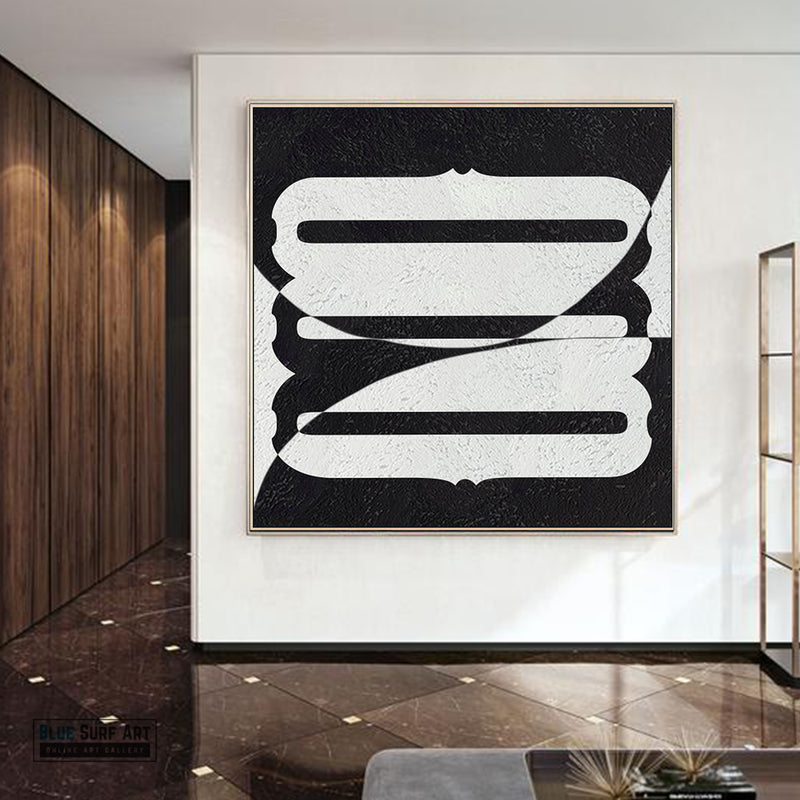 Large Abstract Painting, Oversized Black and White Wall Art Painting no. 083