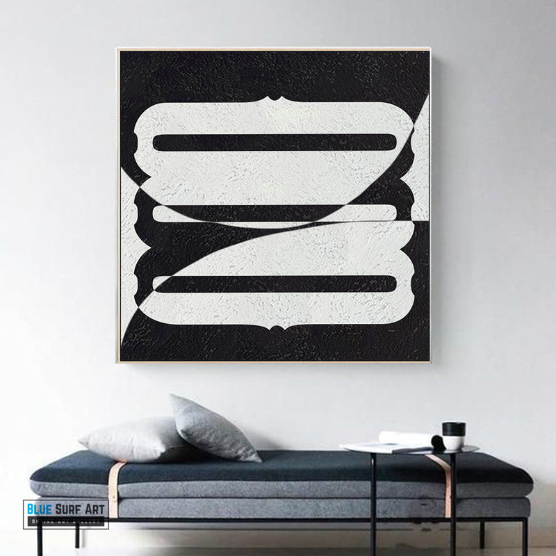 Large Abstract Painting, Oversized Black and White Wall Art Painting no. 083 - 5