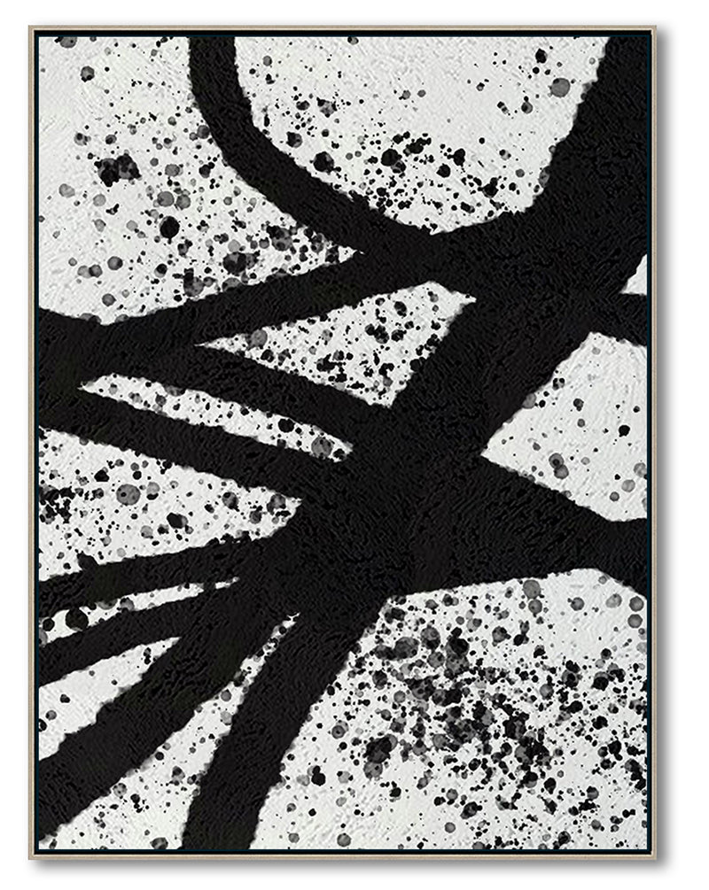 Modern Illusion Abstract Canvas Wall Art, Original Oil Painting, Black and White Living Room Wall Art Decor no. 92