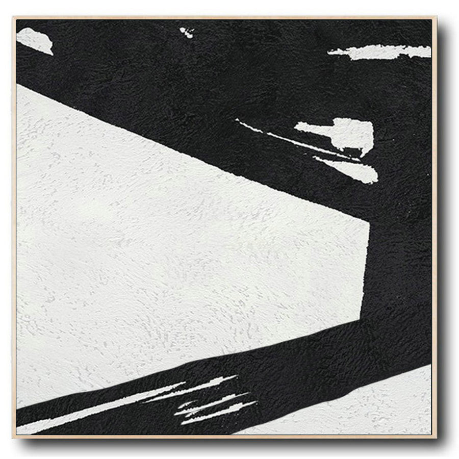 Large Abstract Minimalist Painting On Canvas, Black and White Square Size Painting II 