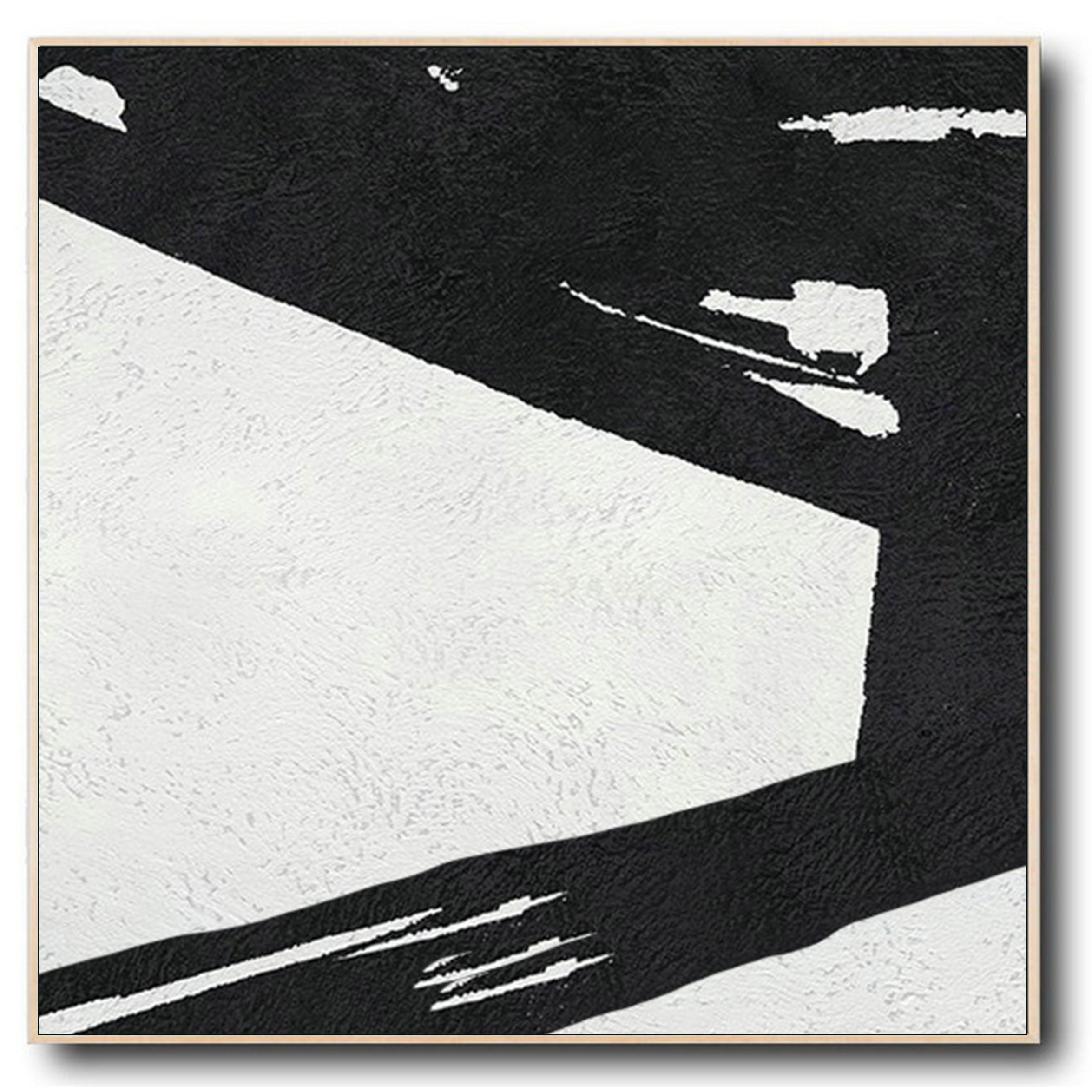 Large Abstract Minimalist Painting On Canvas, Black and White Square Size Painting II 