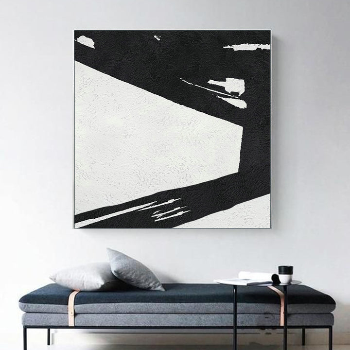 Large Abstract Minimalist Painting On Canvas, Black and White Square Size Painting II -  modern wall decor