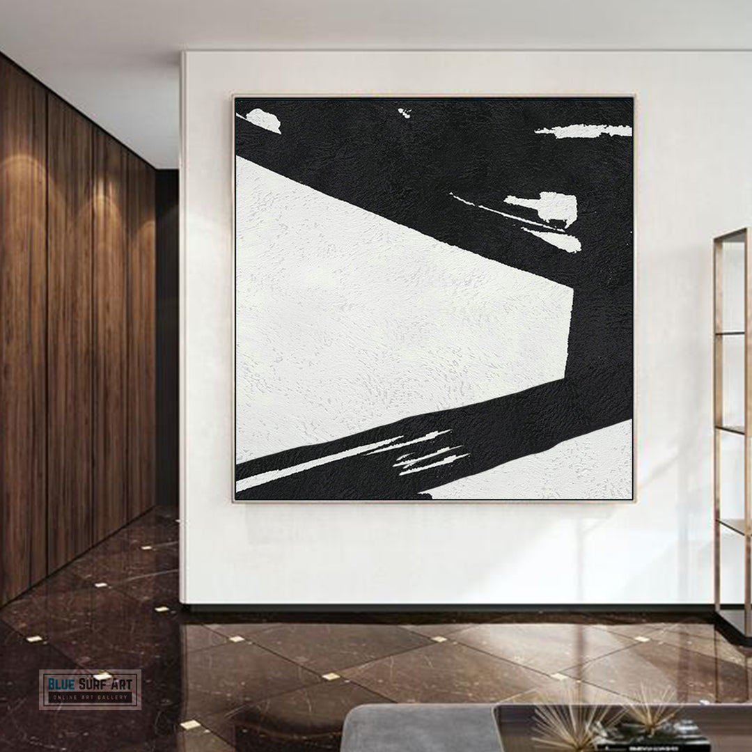 Large Abstract Minimalist Painting On Canvas, Black and White Square Size Painting II - wall art home decor