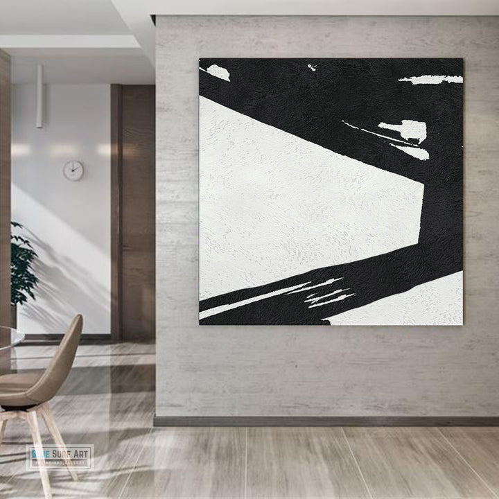 Large Abstract Minimalist Painting On Canvas, Black and White Square Size Painting II - room wall art