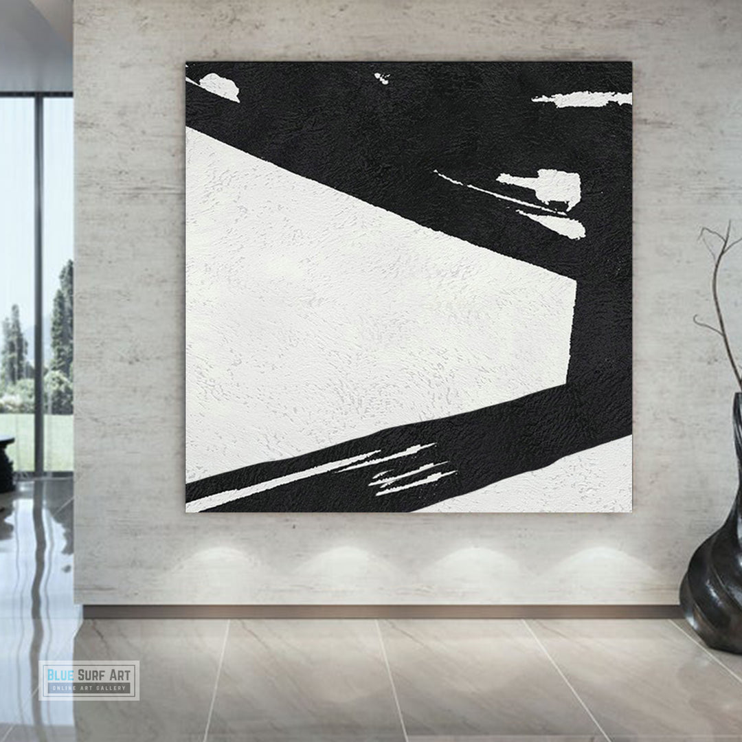 Large Abstract Minimalist Painting On Canvas, Black and White Square Size Painting II - modern room