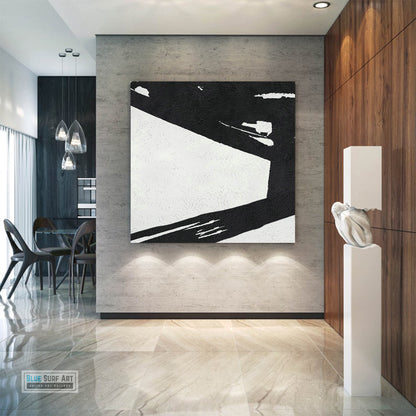 Large Abstract Minimalist Painting On Canvas, Black and White Square Size Painting II - contemporary art